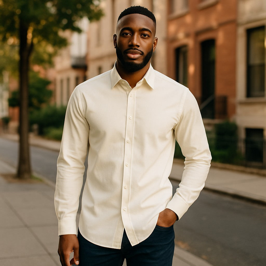 Wear Sierra Top Shelf Men's Cotton Long Sleeve Button Up Shirts in Classic Off-White