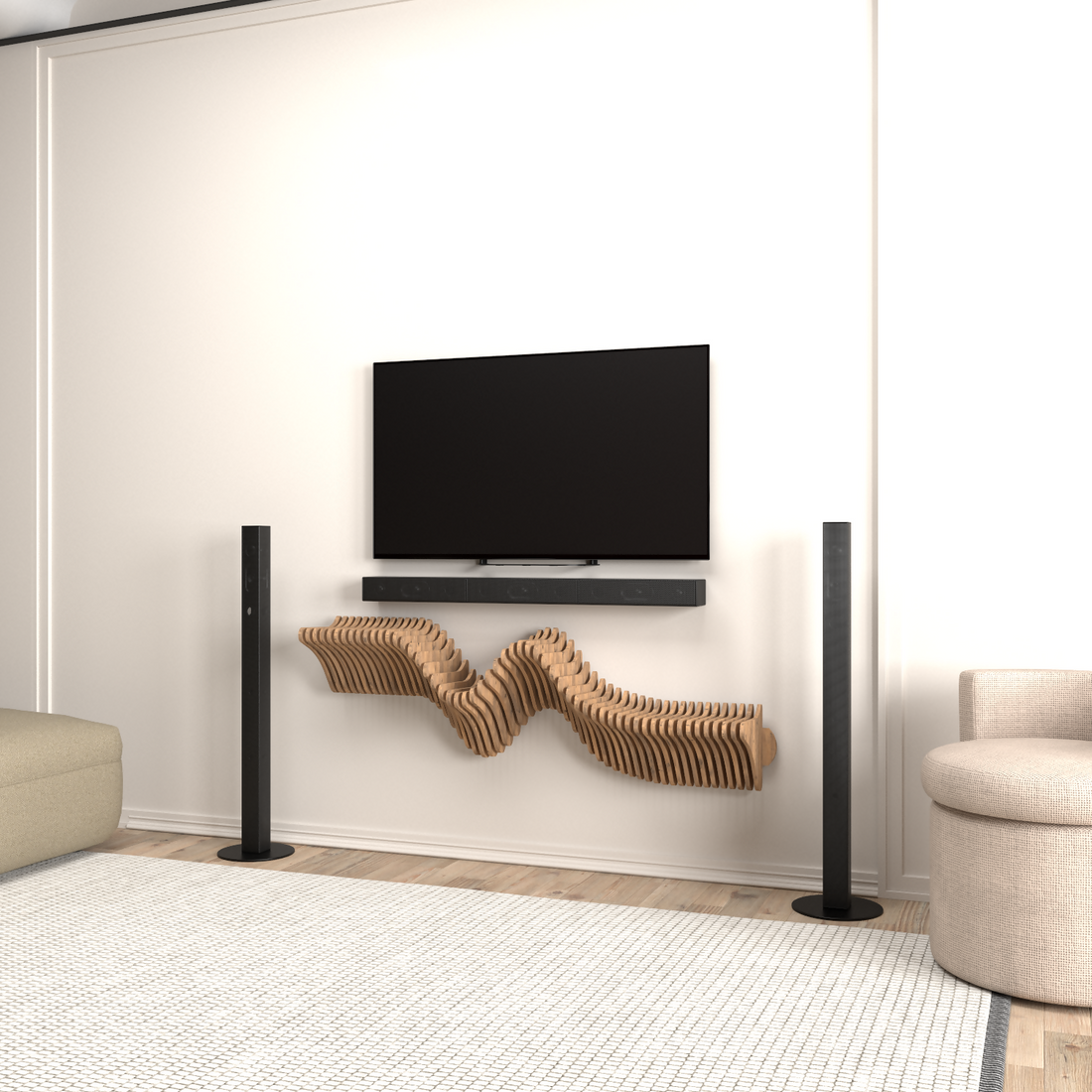 Modern TV unit, wavy shelf.