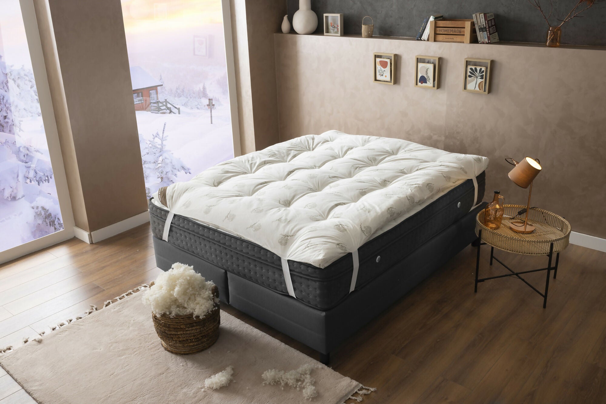 Duvetta 100% Natural New Zealand Merino Wool Mattress Topper – 3" Thick Pillow Top, 1200 GSM Extra Soft, Cooling & Breathable, Hypoallergenic, Non-Toxic, Oeko-Tex 100 Certified, Handmade,4 Staytight Straps, Back Pain Relief & Temperature Regulating Queen