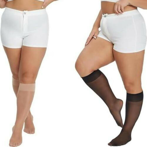 Women's Queen Size Stay-Up Nylon Knee Highs Comfort Hosiery with Reinforced Toe