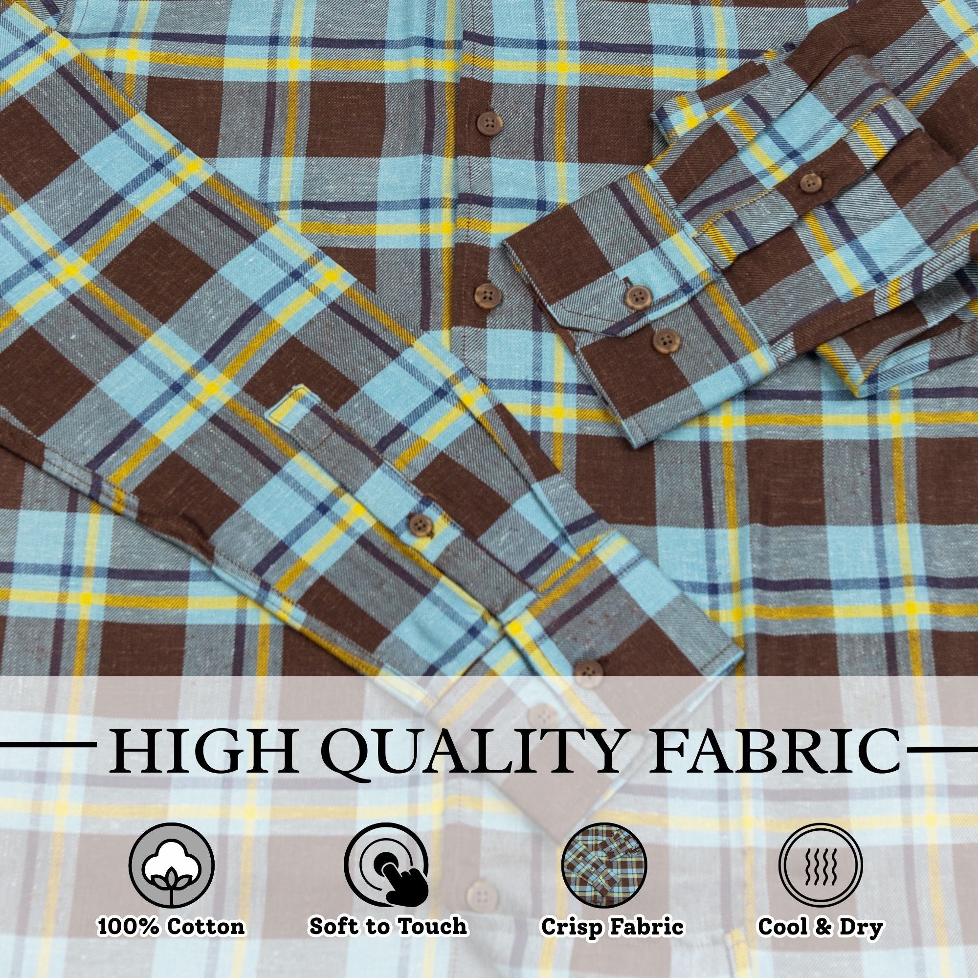 Wear Sierra Top Shelf Men's Soft, Brushed, Turkish Cotton Long Sleeve Button Down Shirts in Blue & Brown Plaid Casual Friday Shirts for Men