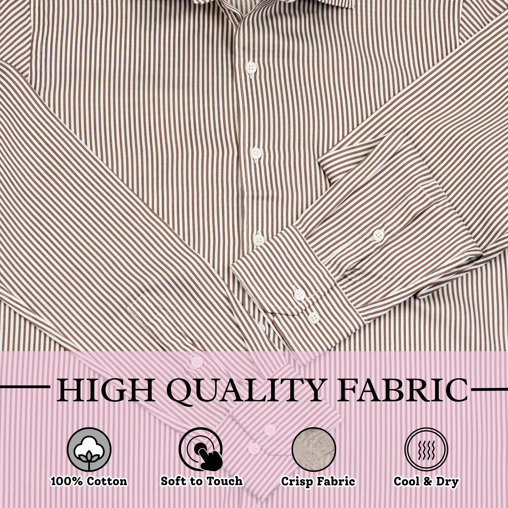 Wear Sierra Top Shelf Men's Turkish Cotton Long Sleeve Button Up Shirt in Brown Stripes, Casual Friday Shirt for Men