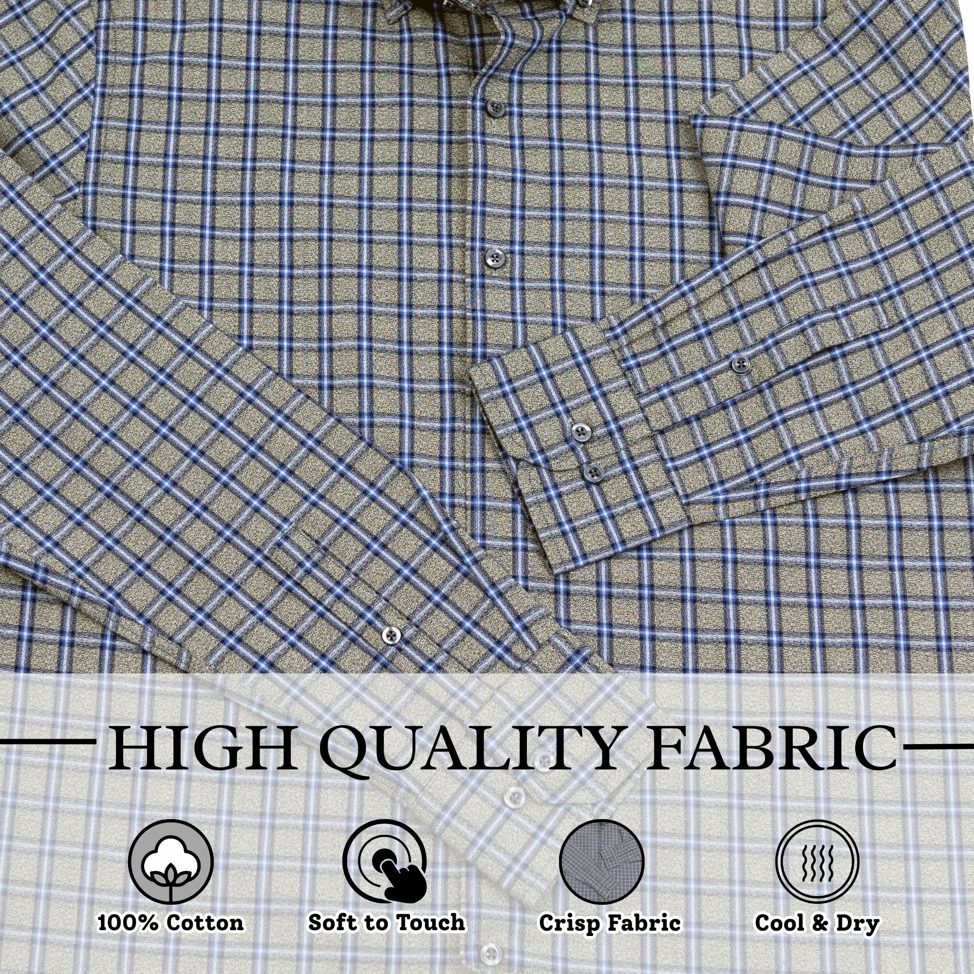 Wear Sierra Top Shelf Men's Turkish Cotton Long Sleeve Button Down Shirt in Gray & Blue Plaid, Casual Friday Shirt for Men