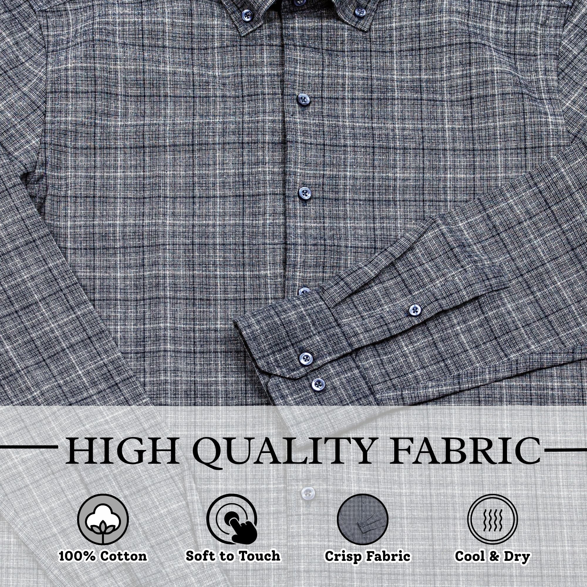 Wear Sierra Top Shelf Men's Turkish Cotton Long Sleeve Button Down Shirt in Combed Cotton Dark Gray & Navy Windowpane Plaid