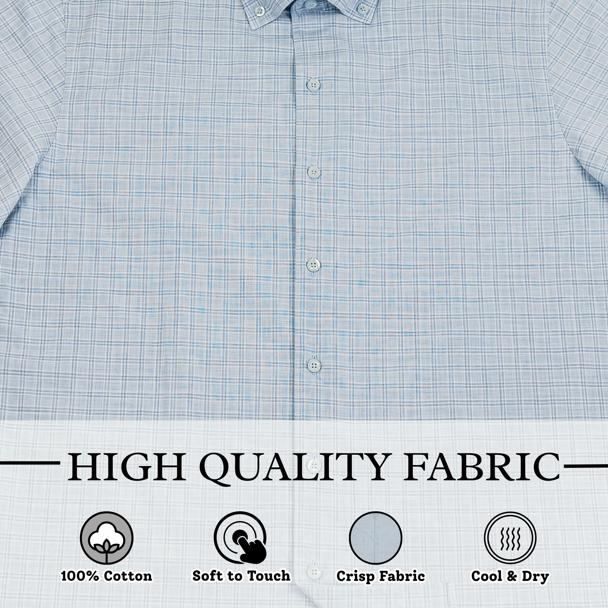 Wear Sierra Top Shelf Men's Linen Short Sleeve Button Down Shirt in Light Blue Plaid - Great for Casual Fridays at the Office and Date Nights