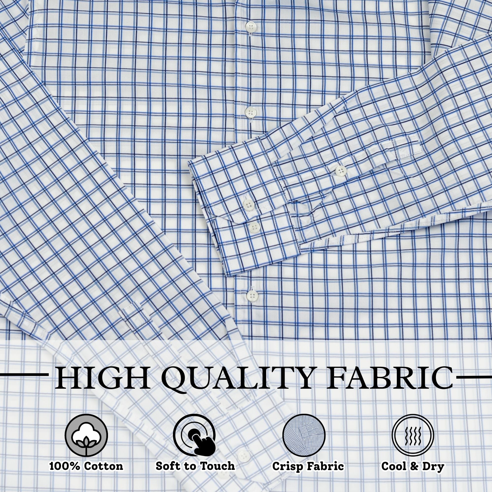 Wear Sierra Top Shelf Men's Turkish Cotton Long Sleeve Button Up Shirt in Blue Windowpane Plaid, Casual Friday Shirt for Men