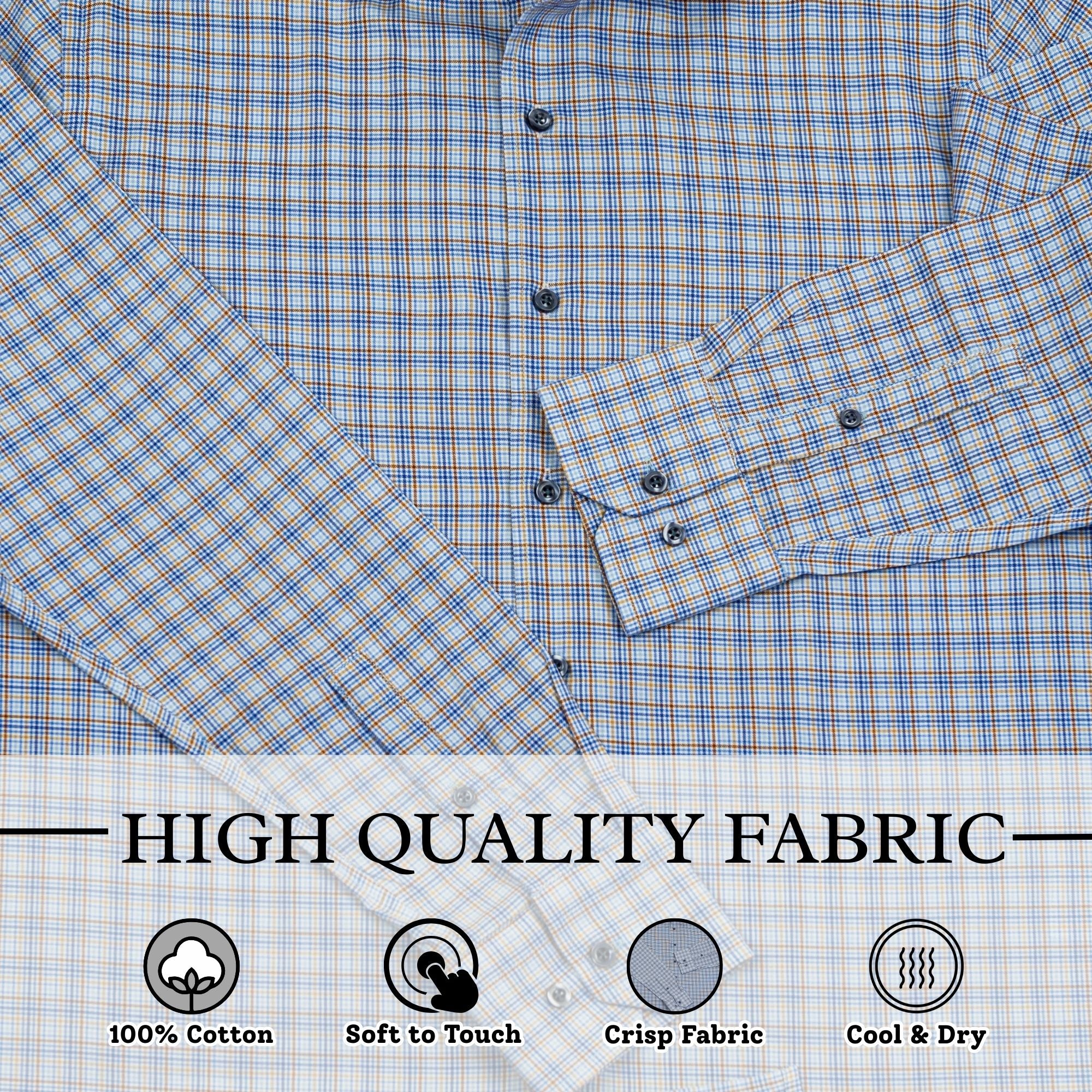 Wear Sierra Top Shelf Men's Turkish Cotton Long Sleeve Button Up Shirt in Blue & Brown Plaid, Casual Friday Shirt for Men