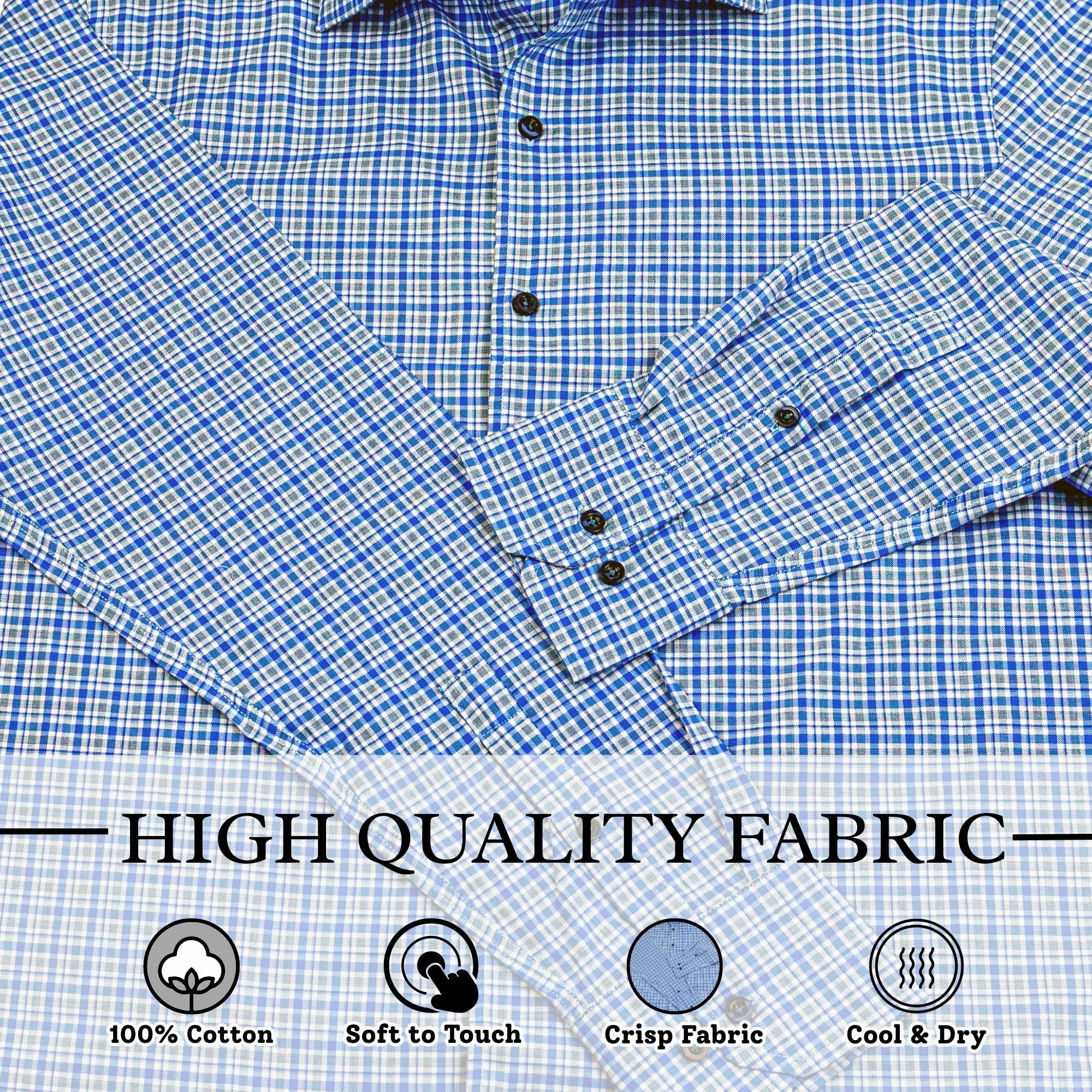 Wear Sierra Top Shelf Men's Turkish Cotton Long Sleeve Button Up Shirt in Blue Plaid, Perfect Casual Friday Shirt for Men