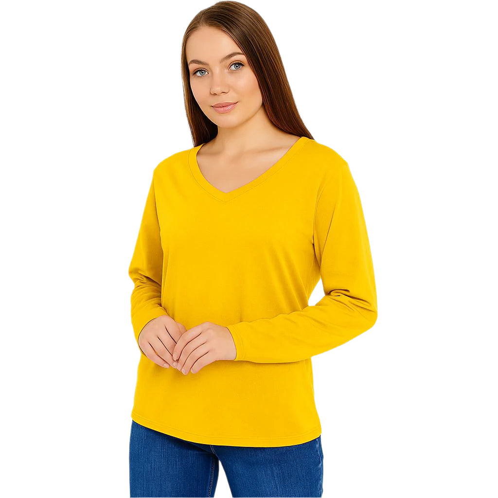 Buy butterscotch-2 Women&#39;s Long Sleeve V-Neck Shirts - in All Natural, Colorful Pima Cotton, Turkish Cotton Long-Sleeve Shirts - Great for Layering under Sweaters and Scrubs