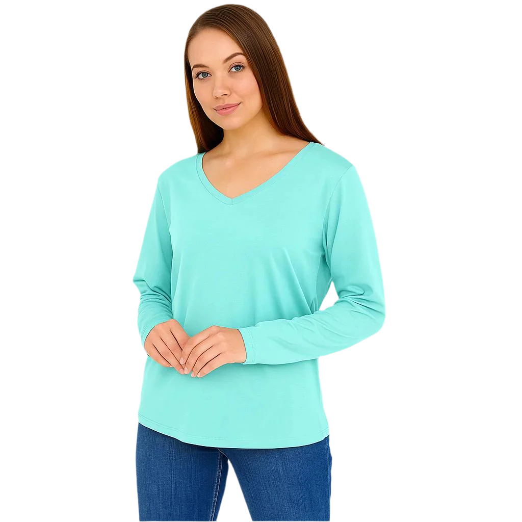 Mint green V-neck long sleeve shirt 