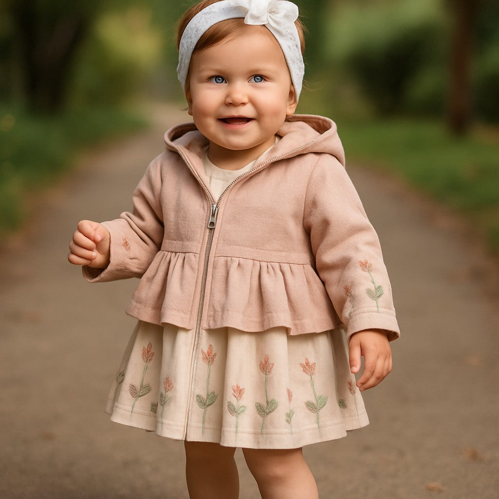 Little Girls' Dress - 2 Piece Set Pointelle and Embroidery Designed Outfit for Toddler Girls