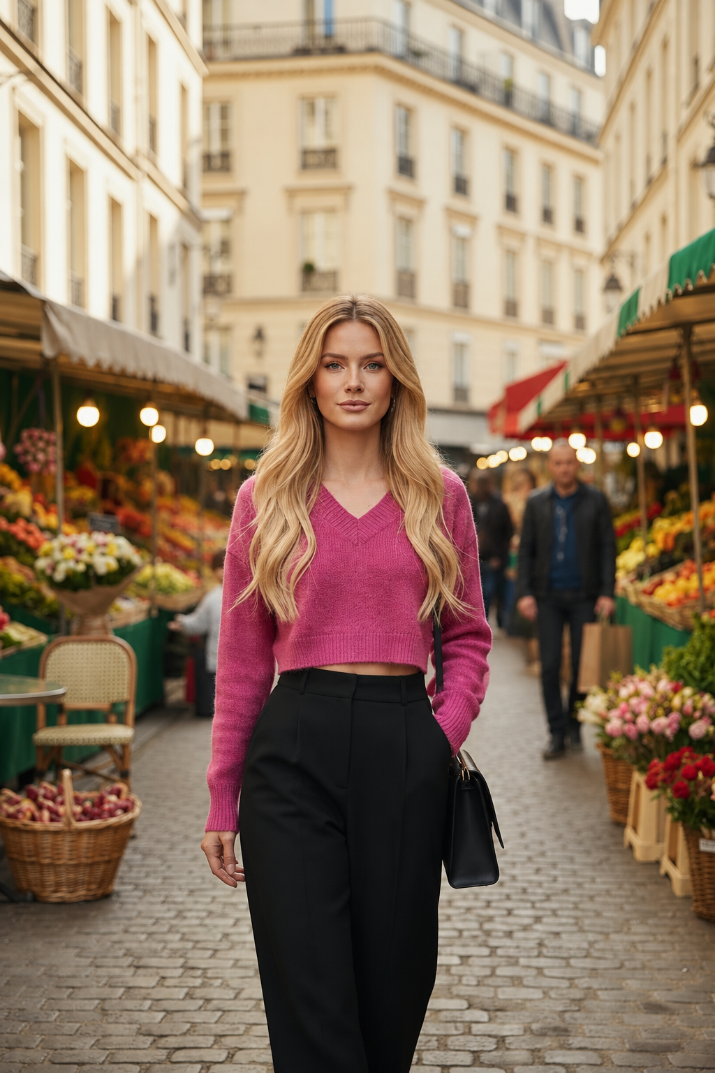 Women's V-Neck Cropped Knit Sweater – Soft Stretch Ribbed Pullover