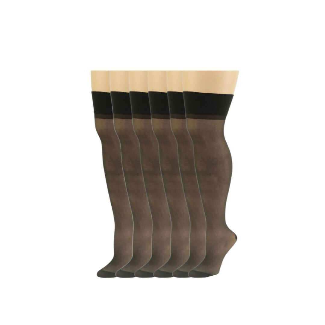 Buy soft-black-size-a Women&#39;s Non-Silicone Thigh High Sheer Stretch Stockings in 6 Pair Packs