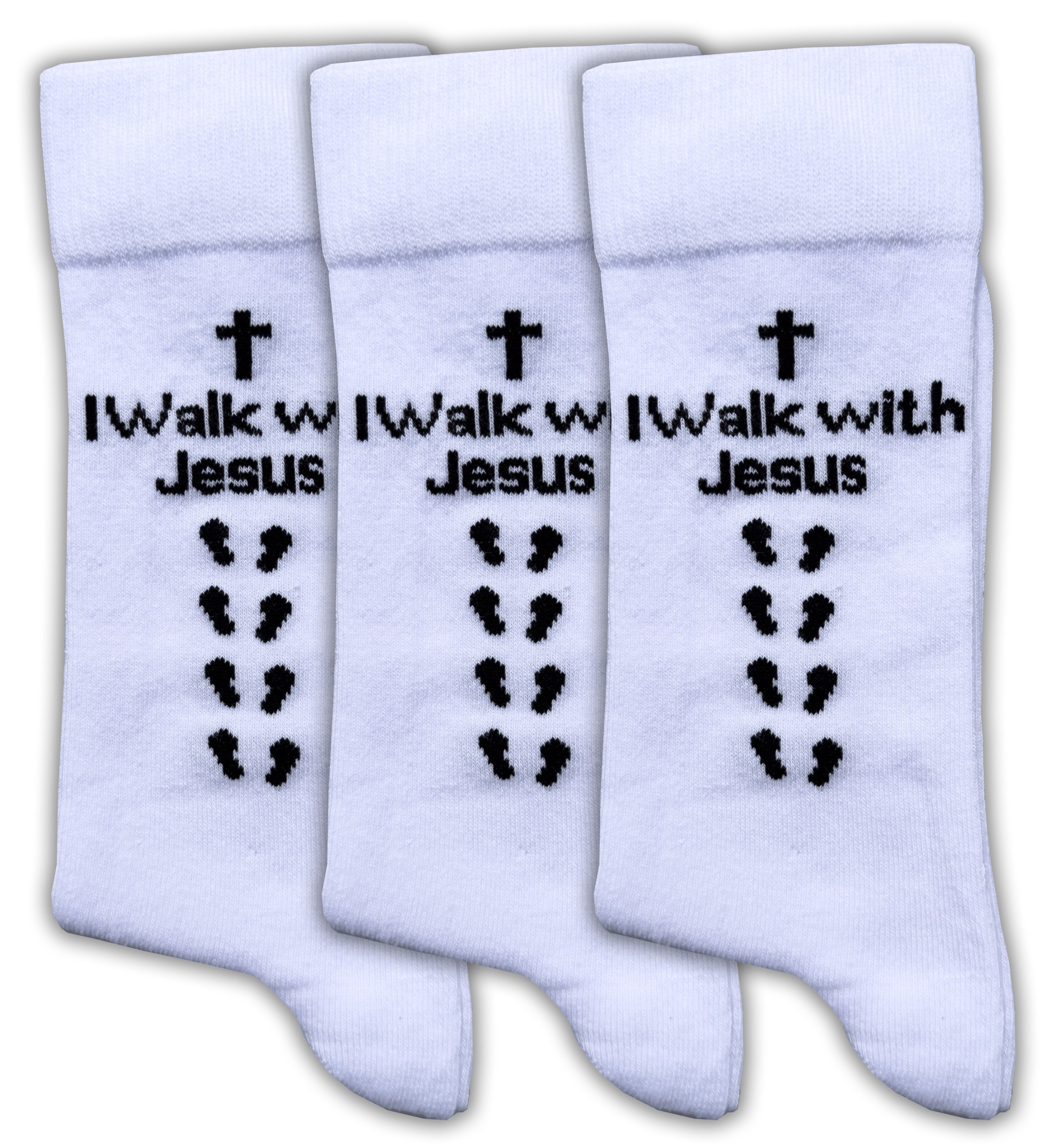 Inspirational Crew Socks for Men & Women in Combed Cotton  "I Walk with Jesus" Motto