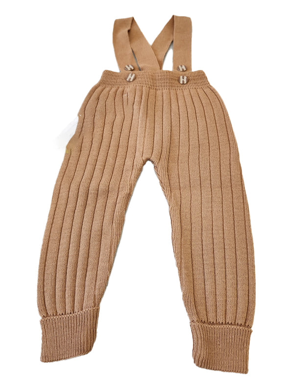 Toddler Knit Pants with Suspenders Rolled Leg Cuff Detailing - Comfortable Pull On Pants for Girls & Boys - Wear Sierra
