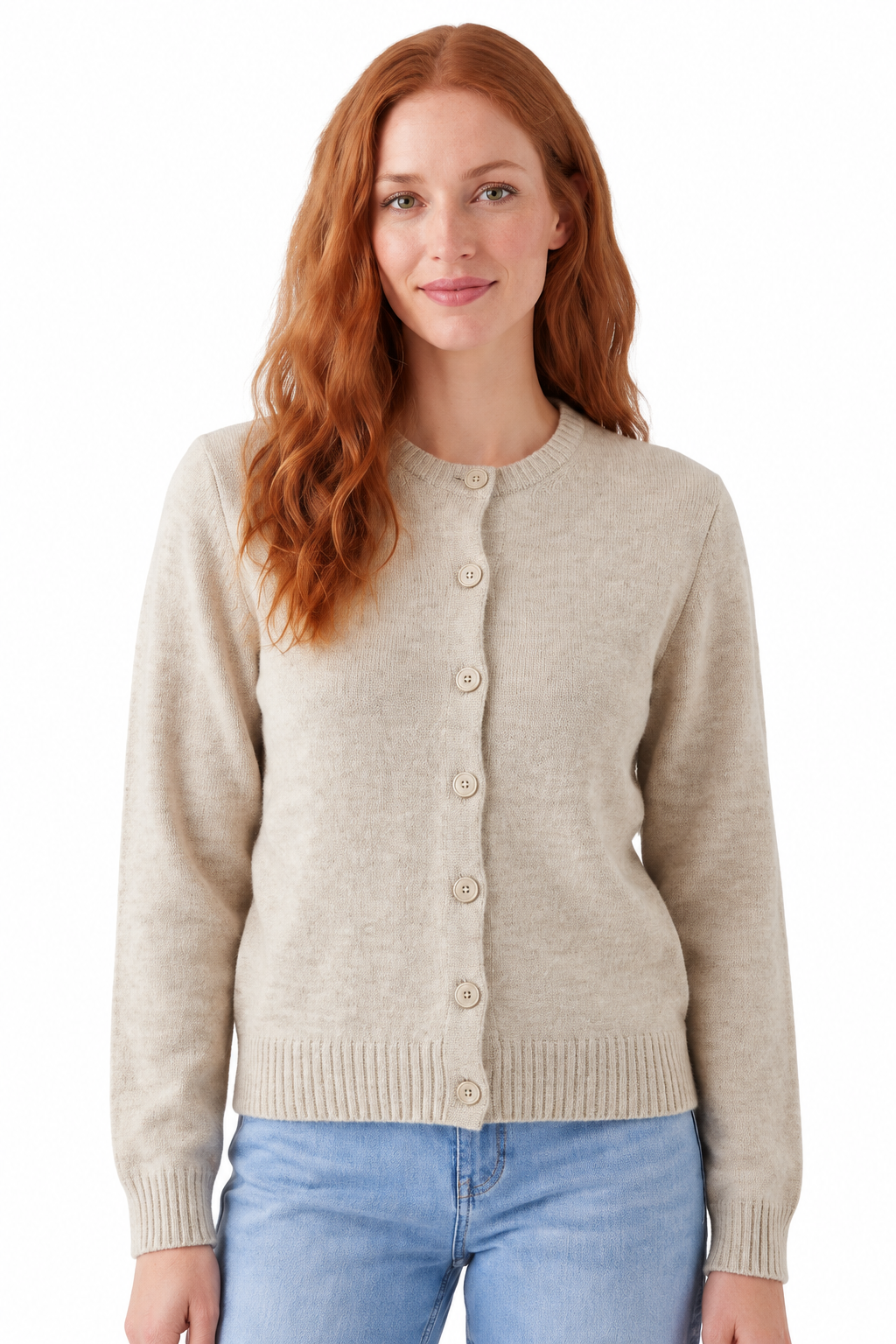 Women’s Classic Crew Neck Button-Front Knit Cardigan