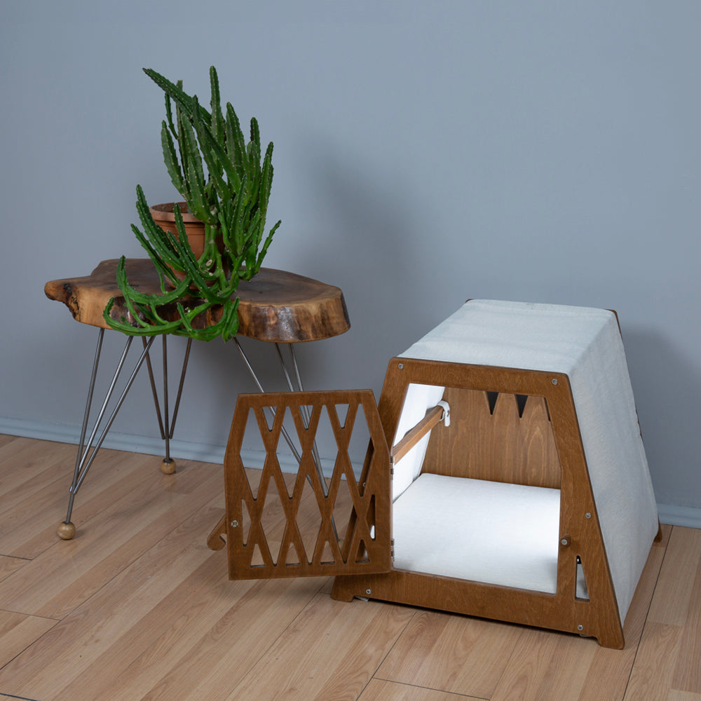 Luxury Wooden Dog House with High-Quality Memory Foam Bed – X-Small to XX-Large