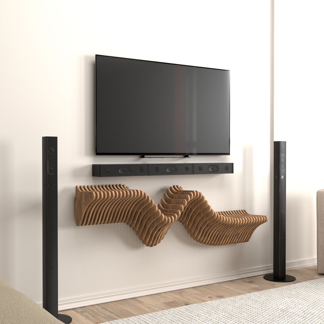 Modern TV unit, wavy shelf.
