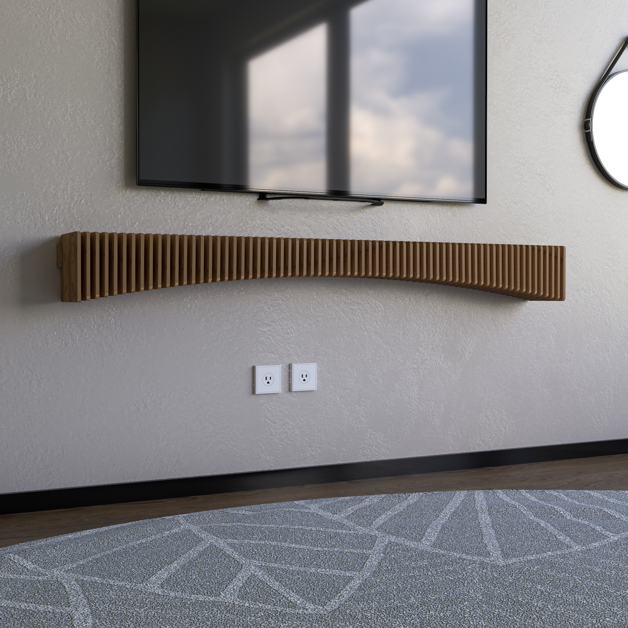 BATAMEX Parametric 60 inch Floating Shelf TV Unit Modern Geometric Wooden Wall Piece Decor Natural Oak Color 3D Wavy Living and Gaming Room Shelf