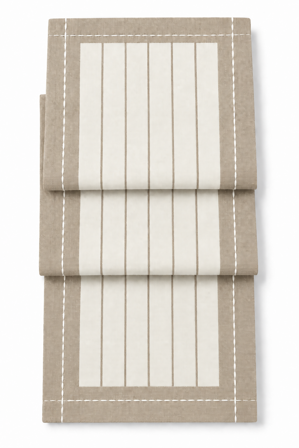 Warm Taupe & Ivory Striped Water-Repellent Turkish Cotton Table Runner – Coastal & Timeless Style