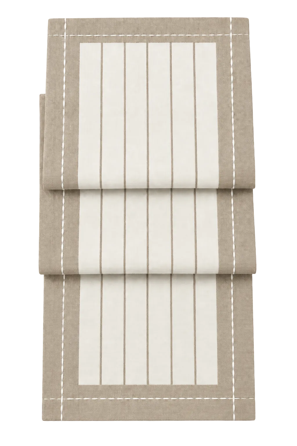 Warm Taupe & Ivory Striped Water-Repellent Turkish Cotton Table Runner – Coastal & Timeless Style