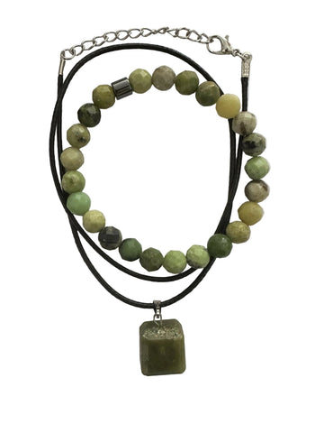 African Jade Natural Stone Bracelet with Matching Necklace - Wear Sierra