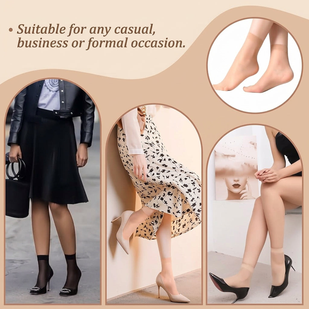 Women's Stay-Up Nylon Ankle Highs Regular and Queen Sizes in 6-Pair Packs