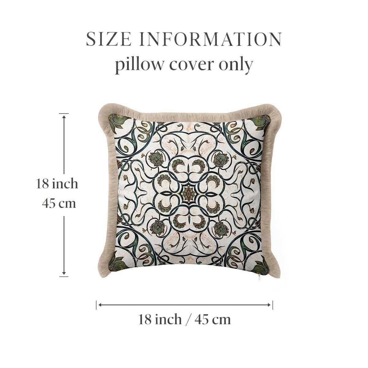 Antique Floral Detailed Green Cream Tasselled Cushion Cover,Set of 2 - Wear Sierra