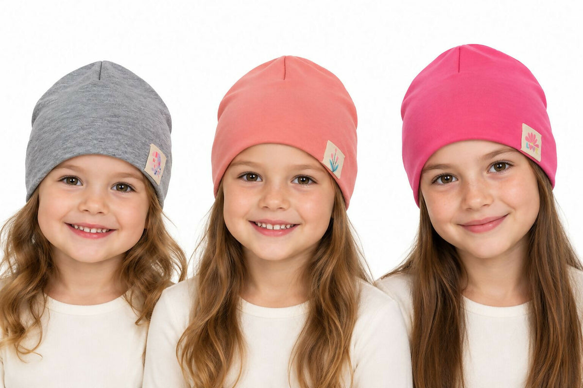 Girls Basic Cotton Beanie For Spring and Winter, Ages 4-8