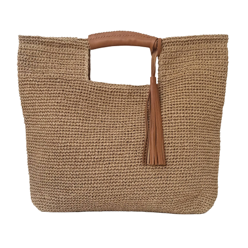 Crochet Bag With Paper Yarn,tote Bag in Tan, Large Knitted Paper Yarn Bag,  Handcrafted Bag in Tan Paper Yarn, Summer Casual Shoulder Bag 