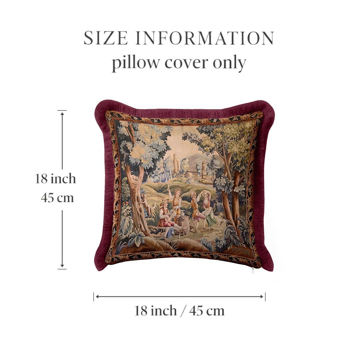 Baroque Vintage Luxury Fringed Cushion Cover –Set of 2 Burgundy Avant-Garde Distressed Throw Pillow with Tassels - Wear Sierra