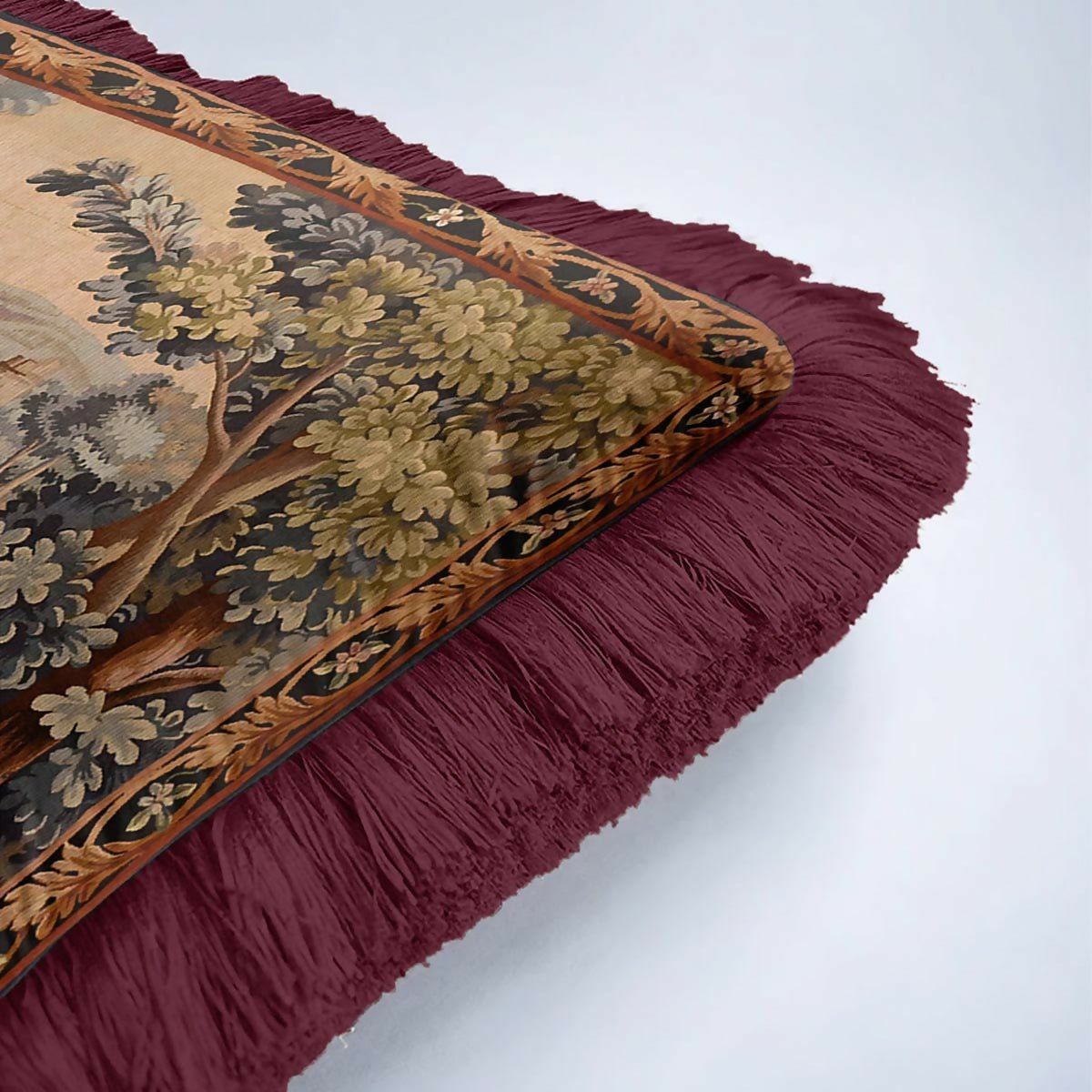 Baroque Vintage Luxury Fringed Cushion Cover –Set of 2 Burgundy Avant-Garde Distressed Throw Pillow with Tassels - Wear Sierra