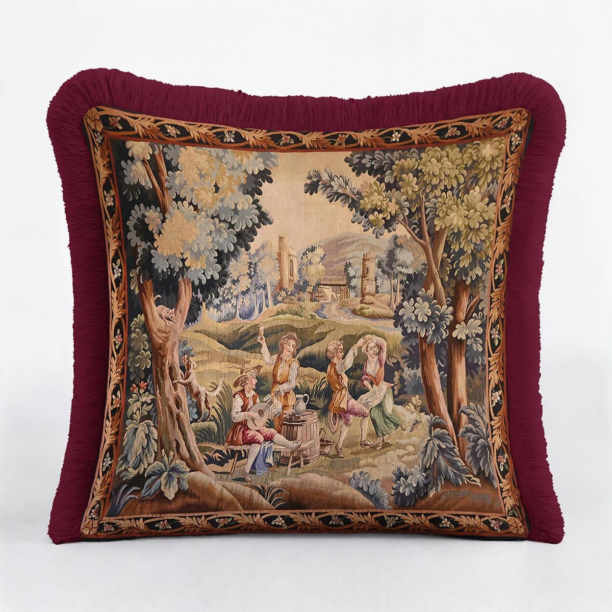 Baroque Vintage Luxury Fringed Cushion Cover –Set of 2 Burgundy Avant-Garde Distressed Throw Pillow with Tassels - Wear Sierra
