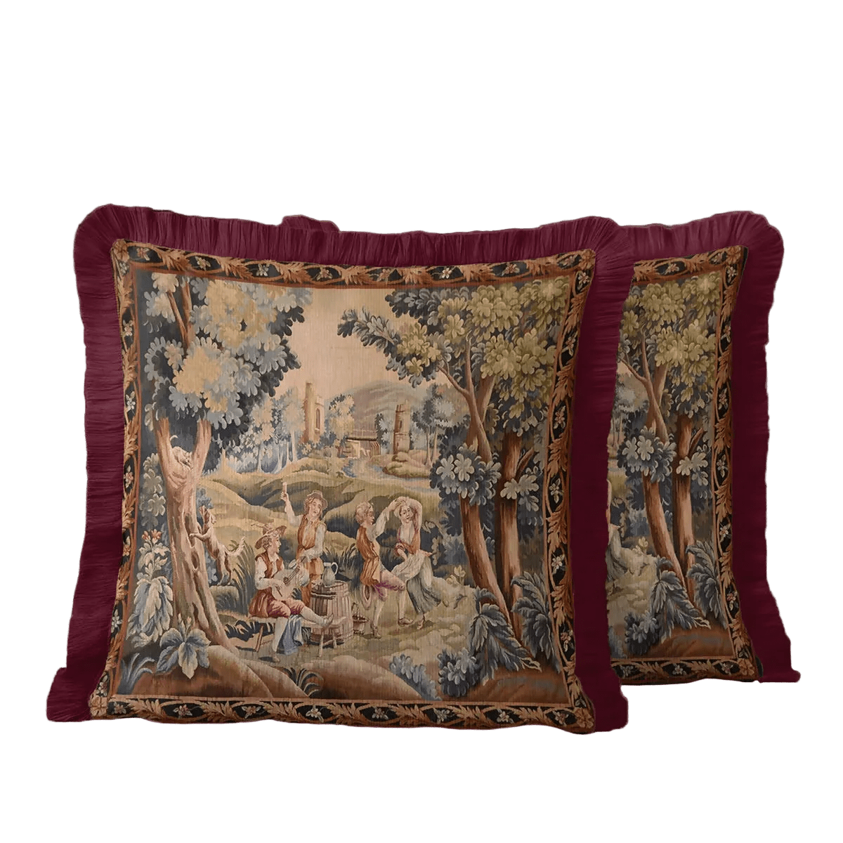 Baroque Vintage Luxury Fringed Cushion Cover –Set of 2 Burgundy Avant-Garde Distressed Throw Pillow with Tassels - Wear Sierra