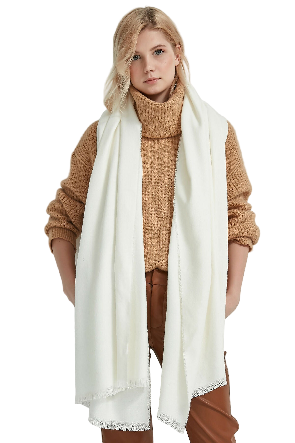 Women's Thick Shoulder Wrap Scarf with Self-Fringe