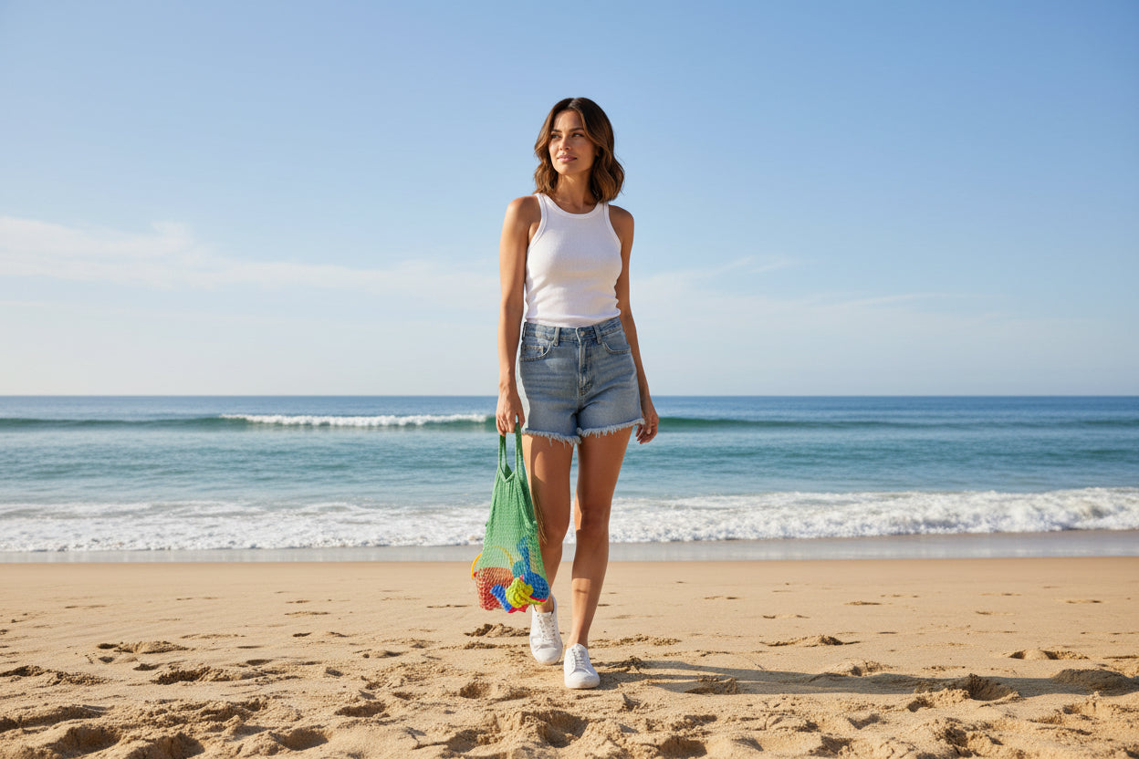 Mesh Grocery Bags 2 or 4 Pack, Reusable Cotton String Shopping Totes with Handles, Holds 10lbs for Farmers Market, Produce, Fruit, Vegetable Storage & Beach