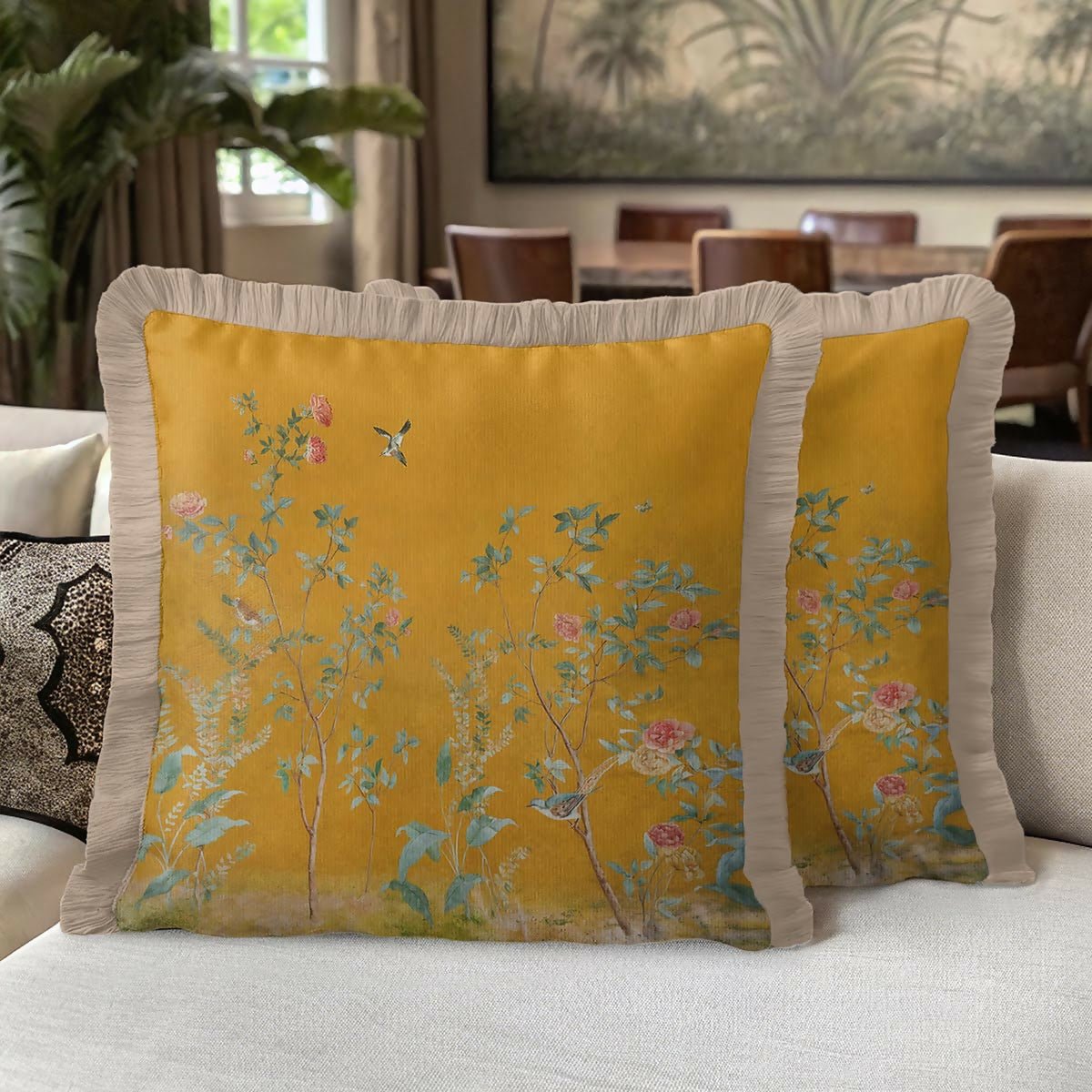 Bird and Floral Fringed Cushion Cover | Vintage Tasselled Throw Pillow - Wear Sierra