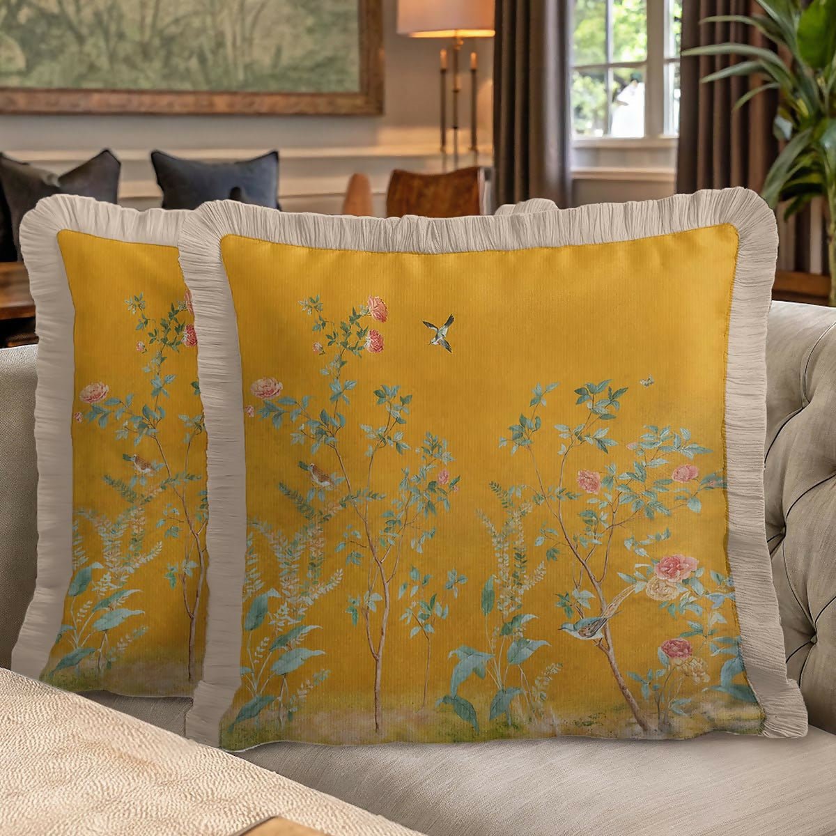 Bird and Floral Fringed Cushion Cover | Vintage Tasselled Throw Pillow - Wear Sierra