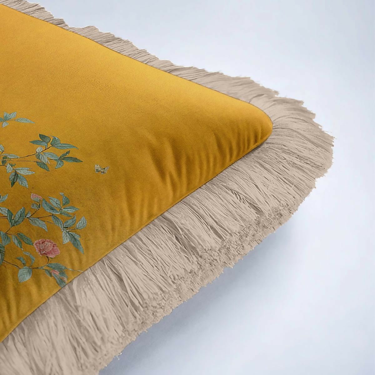 Bird and Floral Fringed Cushion Cover | Vintage Tasselled Throw Pillow - Wear Sierra