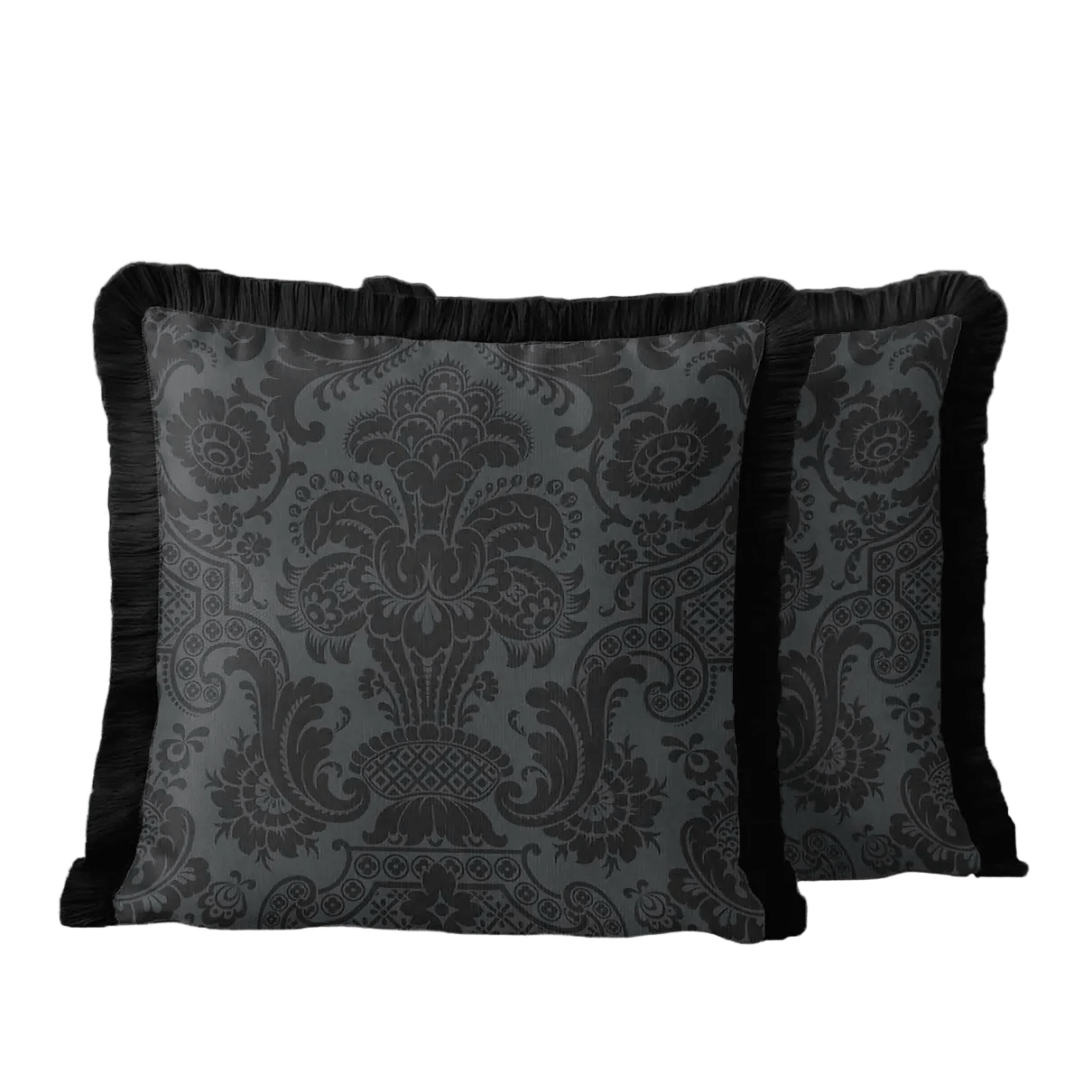 Black Baroque Fringed Cushion Cover | Set of 2 Luxury Classic Modern Tasselled Throw Pillow - Wear Sierra