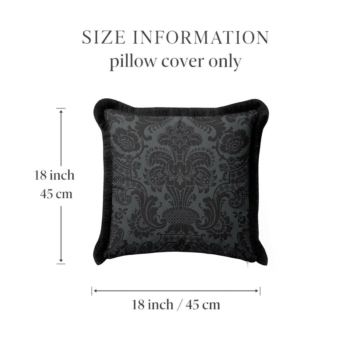 Black Baroque Fringed Cushion Cover | Set of 2 Luxury Classic Modern Tasselled Throw Pillow - Wear Sierra