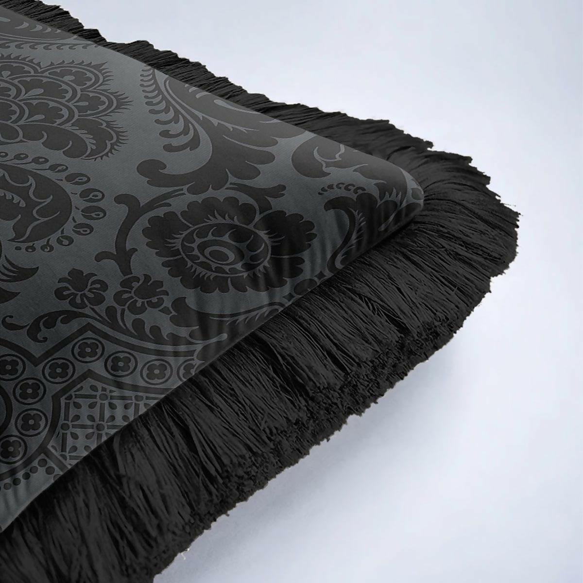 Black Baroque Fringed Cushion Cover | Set of 2 Luxury Classic Modern Tasselled Throw Pillow - Wear Sierra