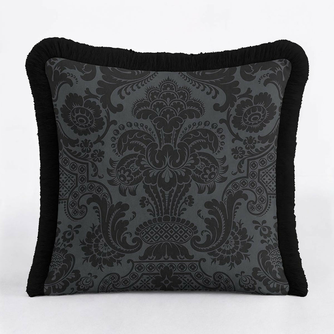 Black Baroque Fringed Cushion Cover | Set of 2 Luxury Classic Modern Tasselled Throw Pillow - Wear Sierra