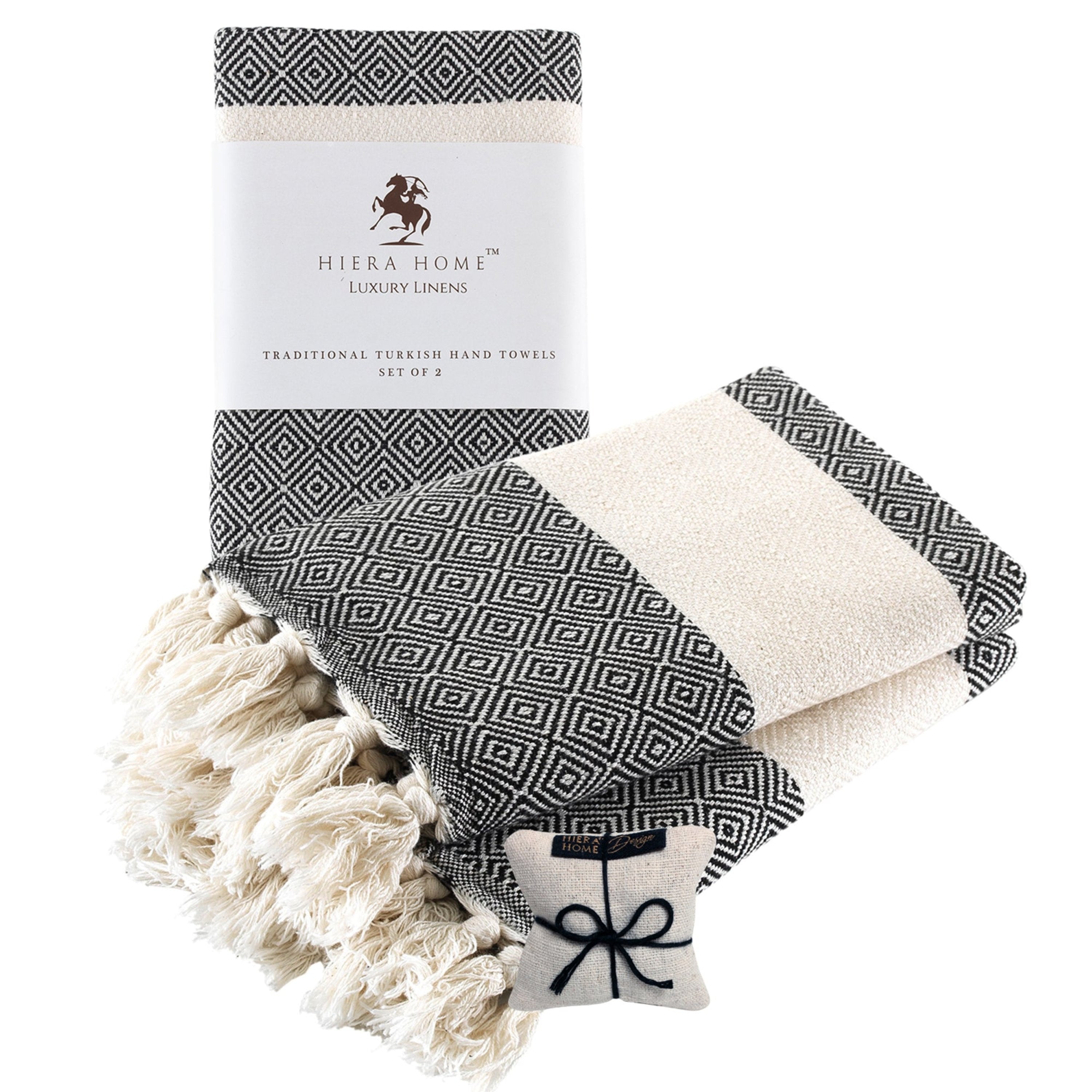 Buy black Turkish Hand Towels Set of 2 Decorative Towels for Bathroom and Kitchen - Soft, Absorbent and Quick Dry Farmhouse Towels for Hands, Hair and Face (19x39 inches)