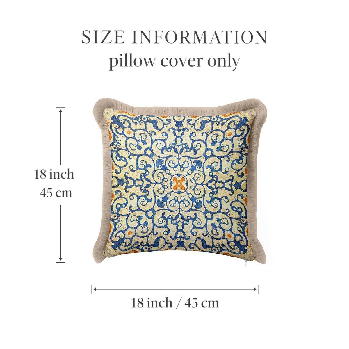 Blue and Gold Fringed Cushion Cover Set of 2– Geometric Ornament Tasselled Throw Pillow Cover - Wear Sierra