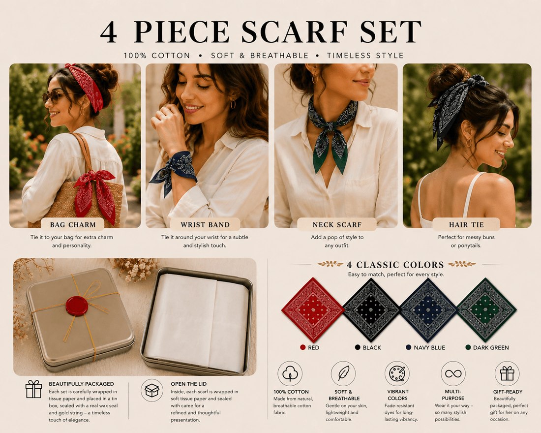 Boxed Cotton Scarf Collection – 4-Piece Paisley Bandana Set - Wear Sierra