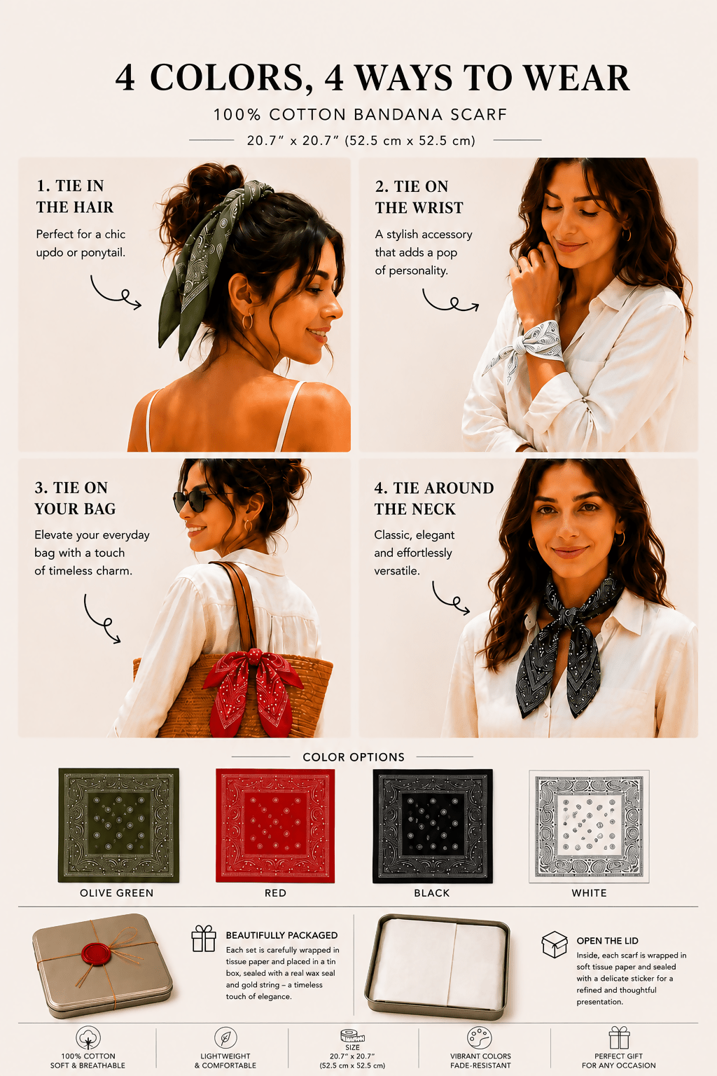 Boxed Cotton Scarf Collection – 4-Piece Paisley Bandana Set - Wear Sierra