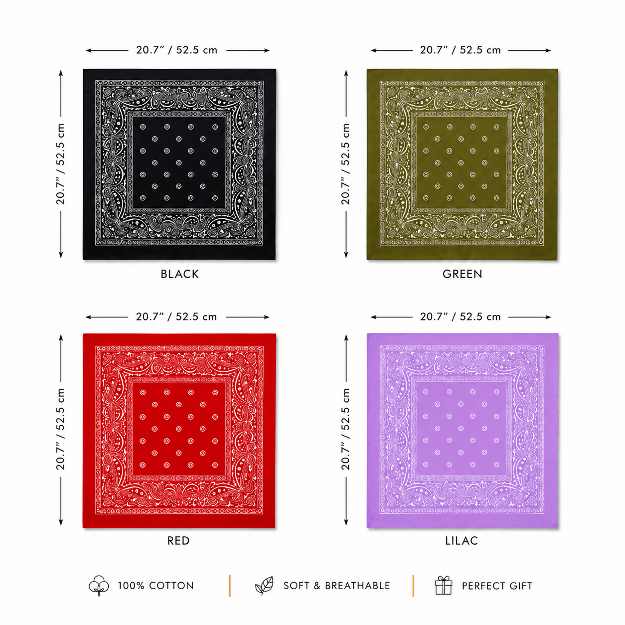 Boxed Cotton Scarf Collection – 4-Piece Paisley Bandana Set - Wear Sierra