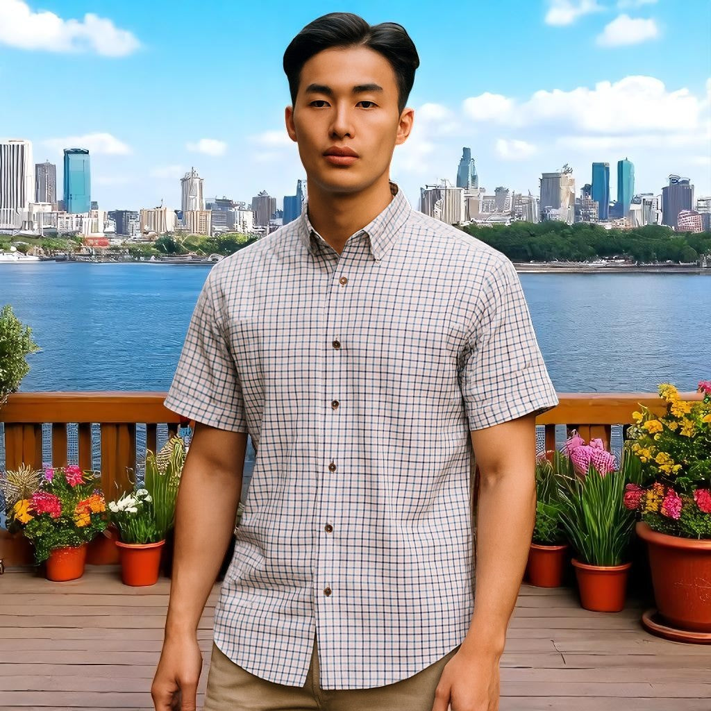 Wear Sierra Top Shelf Men's Cotton Short Sleeve Button Down Shirts in Brown Plaid
