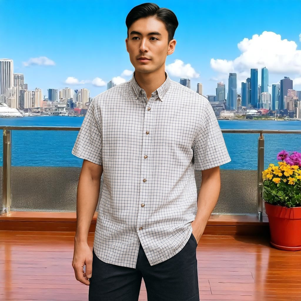 Wear Sierra Top Shelf Men's Cotton Short Sleeve Button Down Shirts in Brown Plaid